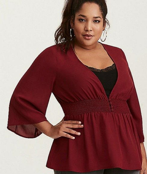 NWT Torrid Button Front Smocked Babydoll Blouse - Picture 2 of 3